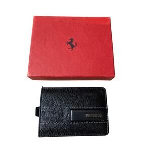 FERRARI SMALL BLACK LEATHER MENS CARD WALLET
